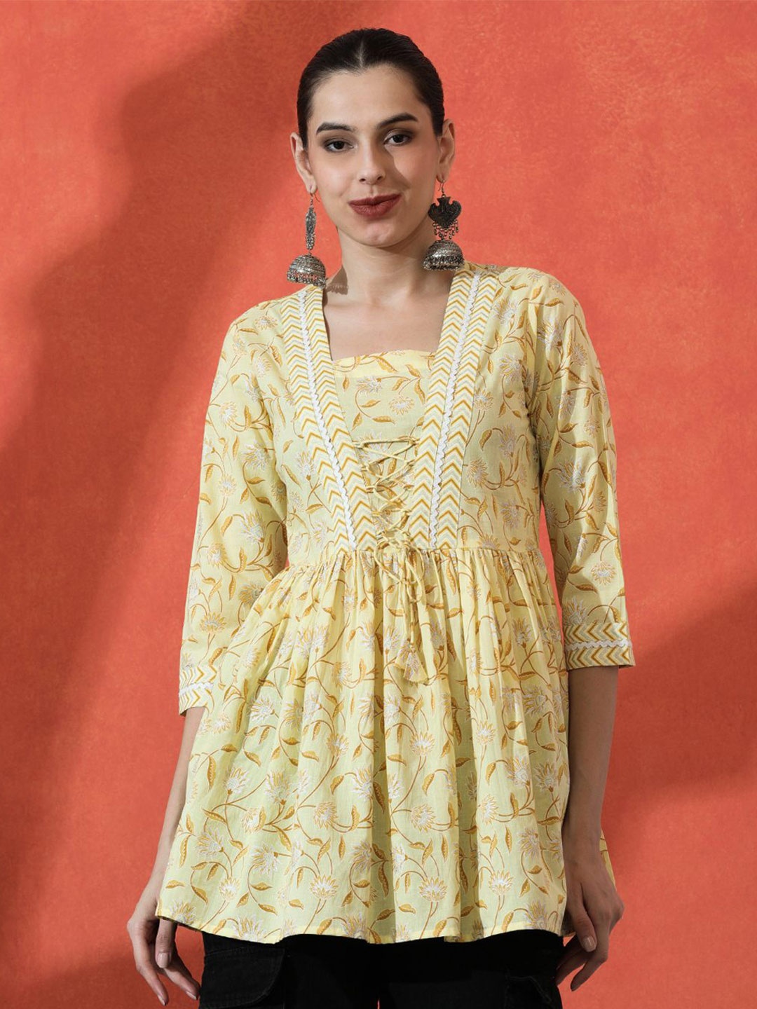 

Sangria Printed Pure Cotton A-Line Kurti, Yellow