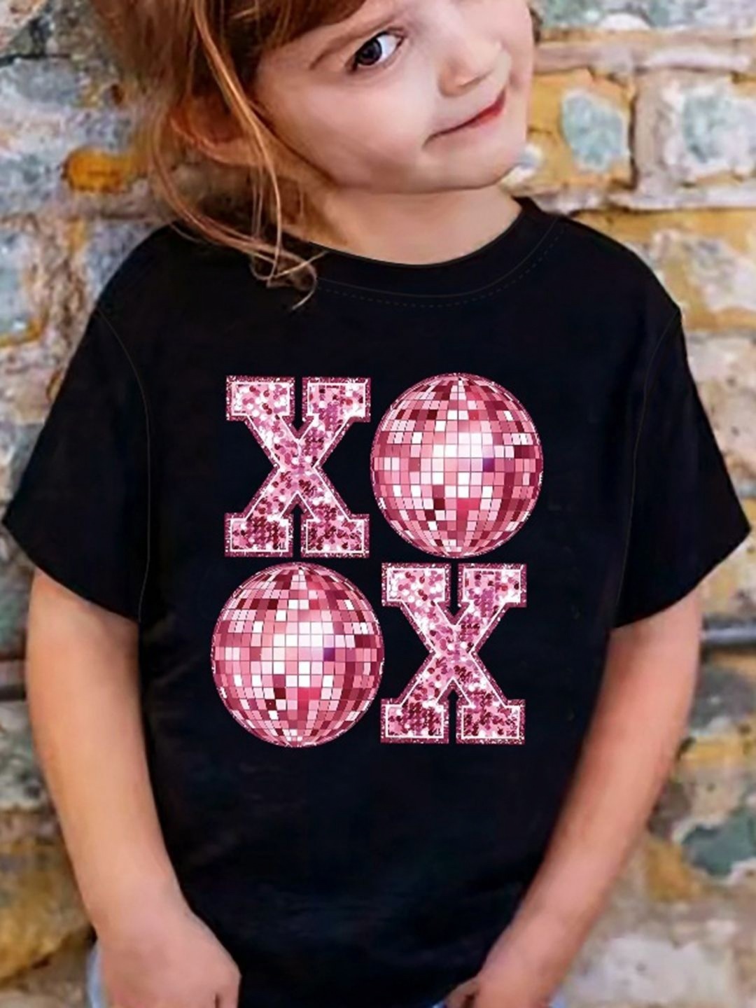

YK Girls Printed Extended Sleeves Raw Edge T-shirt, Black