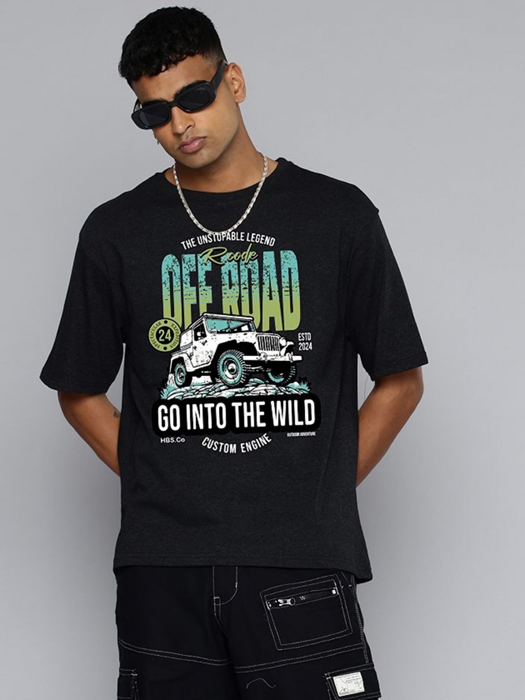 

R.Code by The Roadster Life Co. Men Printed T-shirt, Charcoal