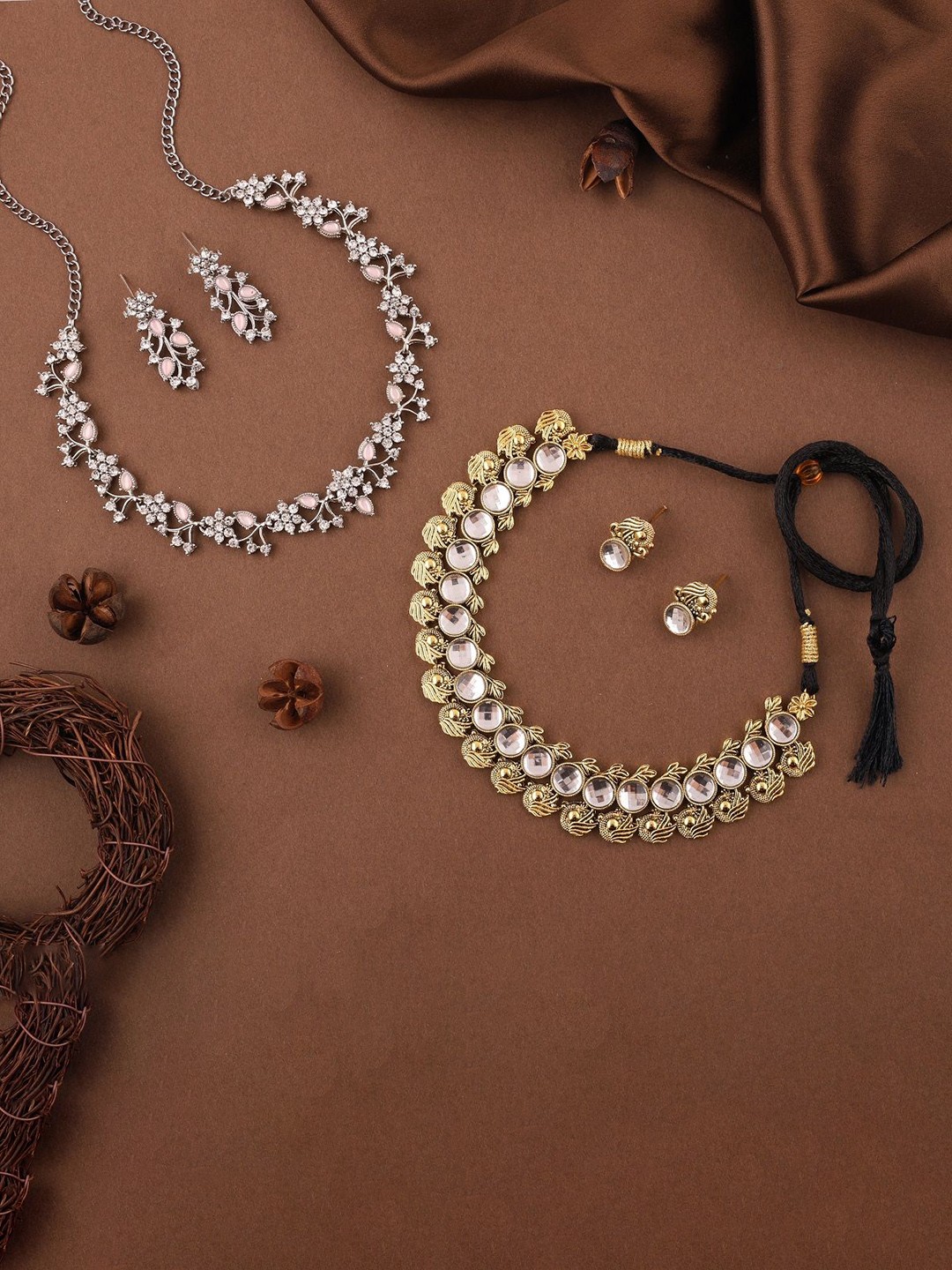 

Lyriss Set Of 2 Gold & Silver Plated AD Stone Studded Jewellery Sets