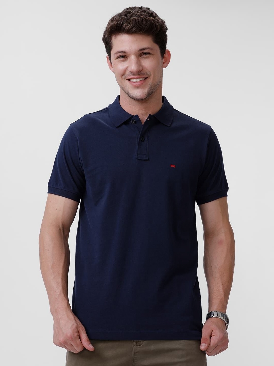 

Basics Men Solid Polo Collar Cotton Regular Fit T-shirt, Navy blue