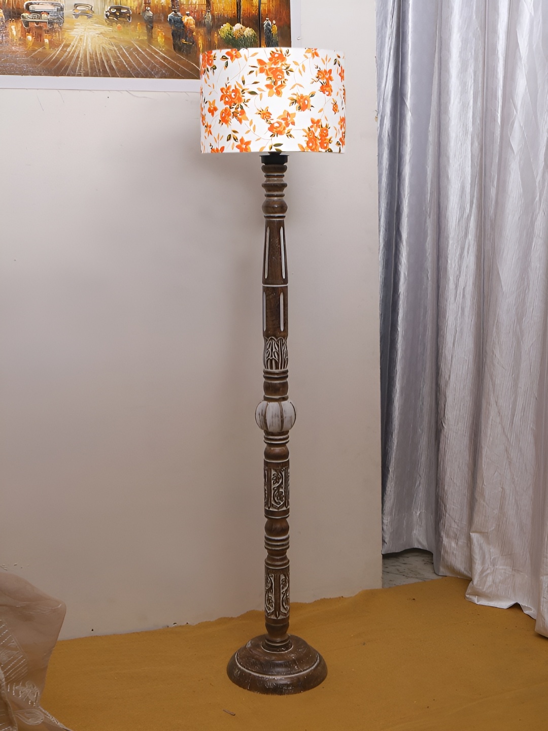 

Devansh White Drum Wooden Floor Lamp