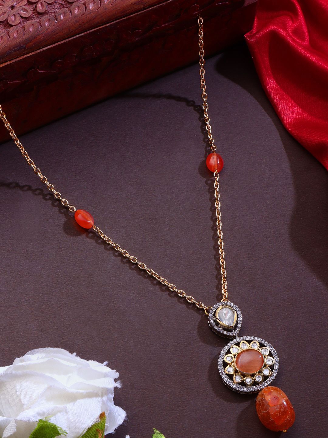 

AARSEE OFFICIAL Anti-Tarnish 22KT Gold-Plated Saffron Elegance Necklace