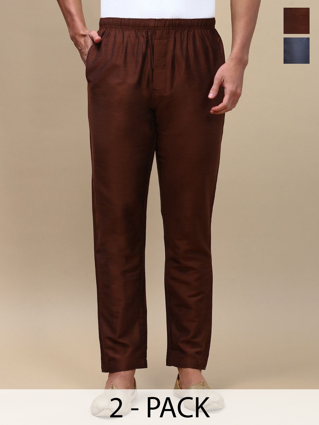 

WHITE HEART Pack Of 2 Mid-Rise Pyjamas, Brown