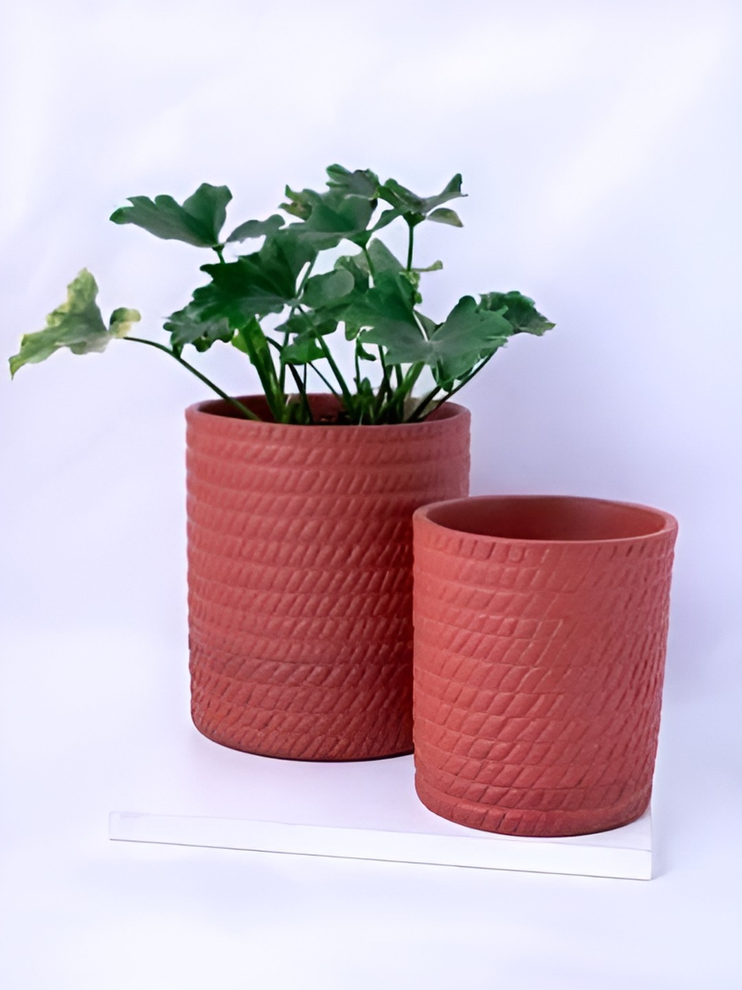 

The handicraftian 2Pc Brown Large & Small Zig Zag Planters