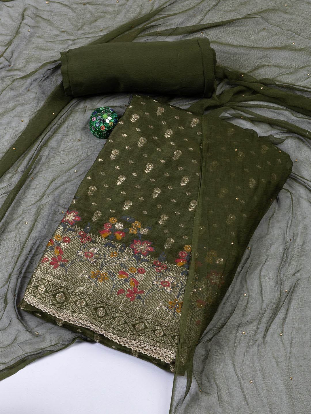 

Meena Bazaar Art Silk Unstitched Dress Material, Green