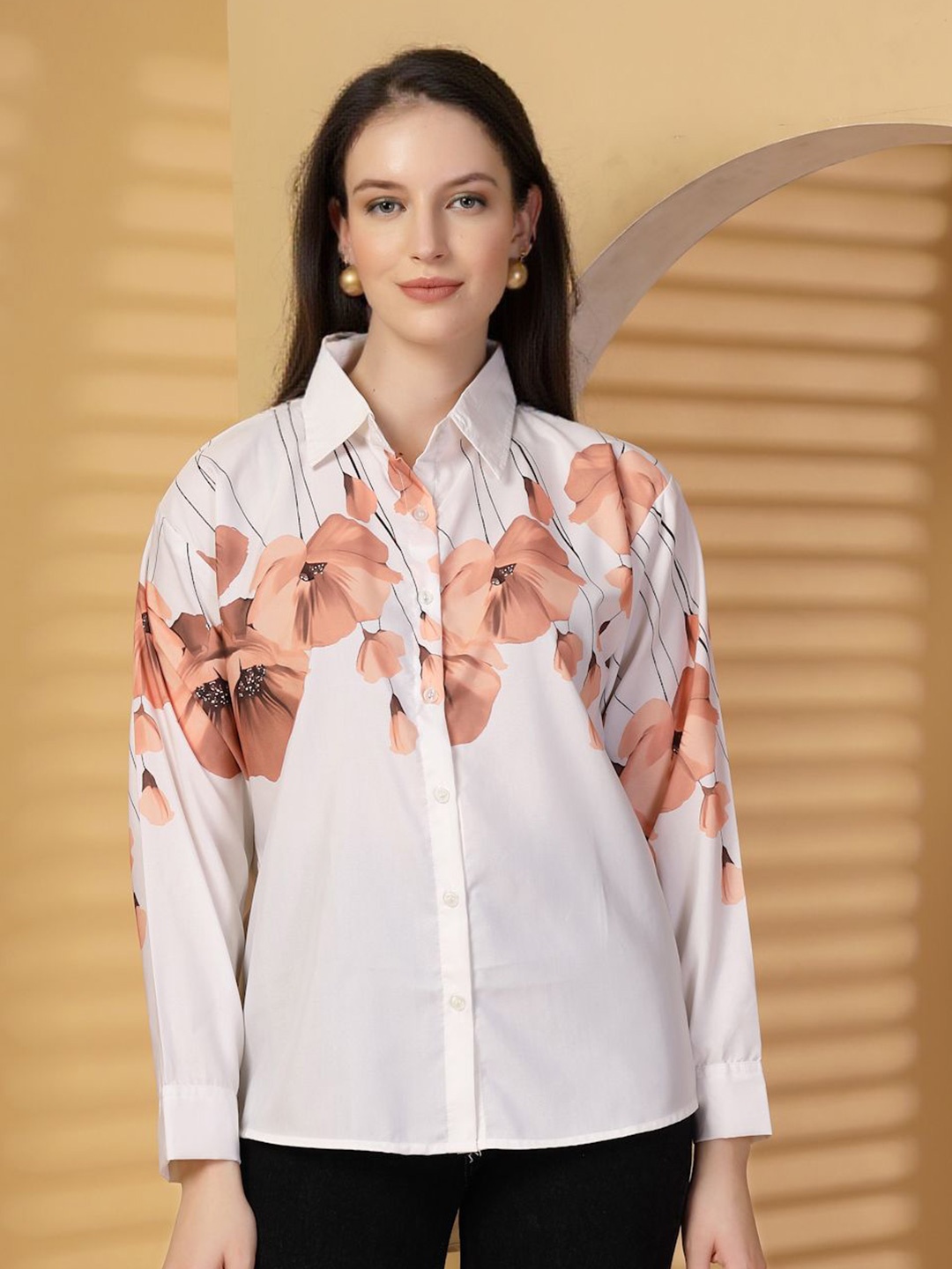 

all about you Women Smart Floral Opaque Printed Casual Shirt, Peach