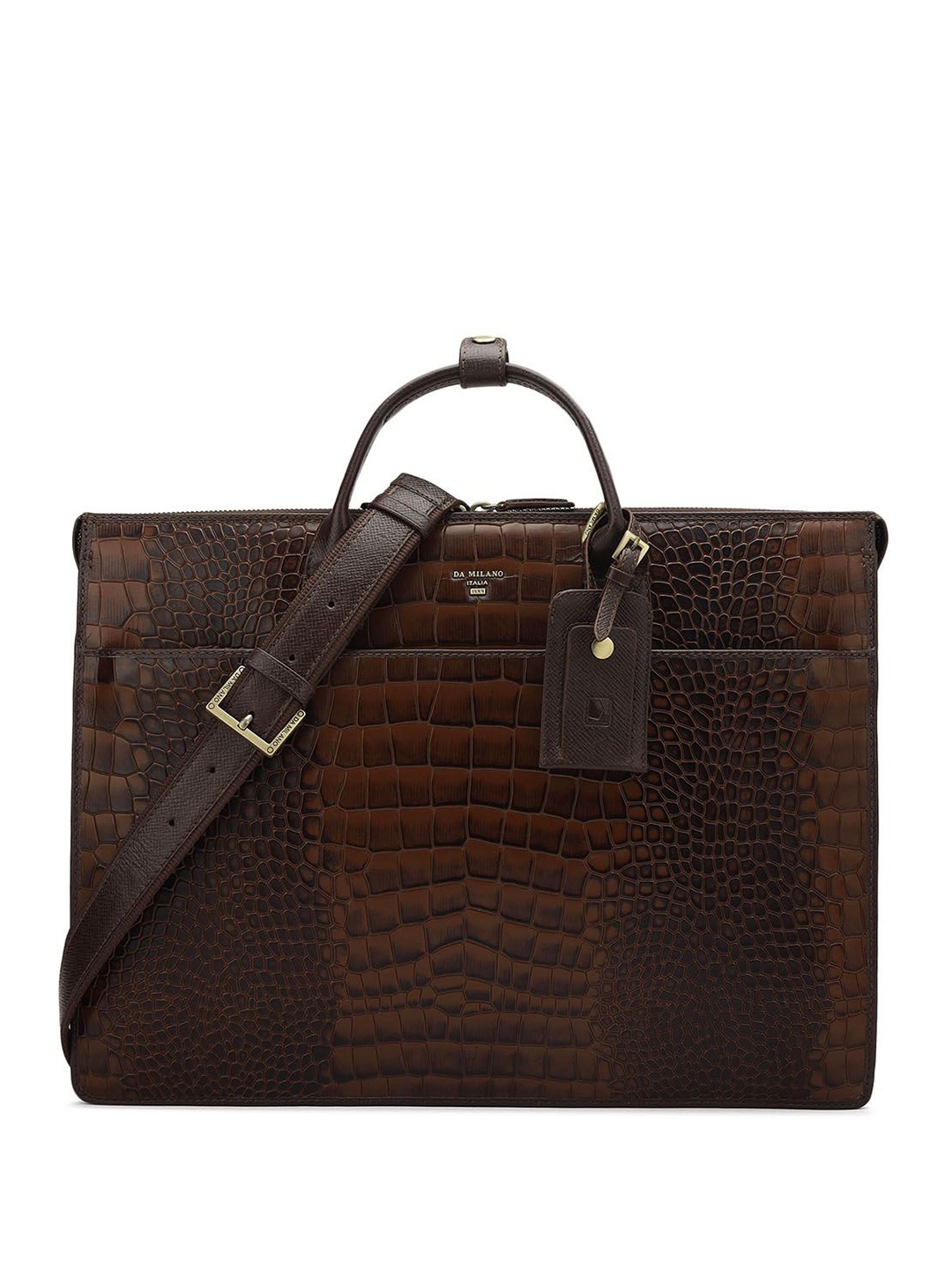 

Da Milano Men Textured Leather Laptop Bag, Brown
