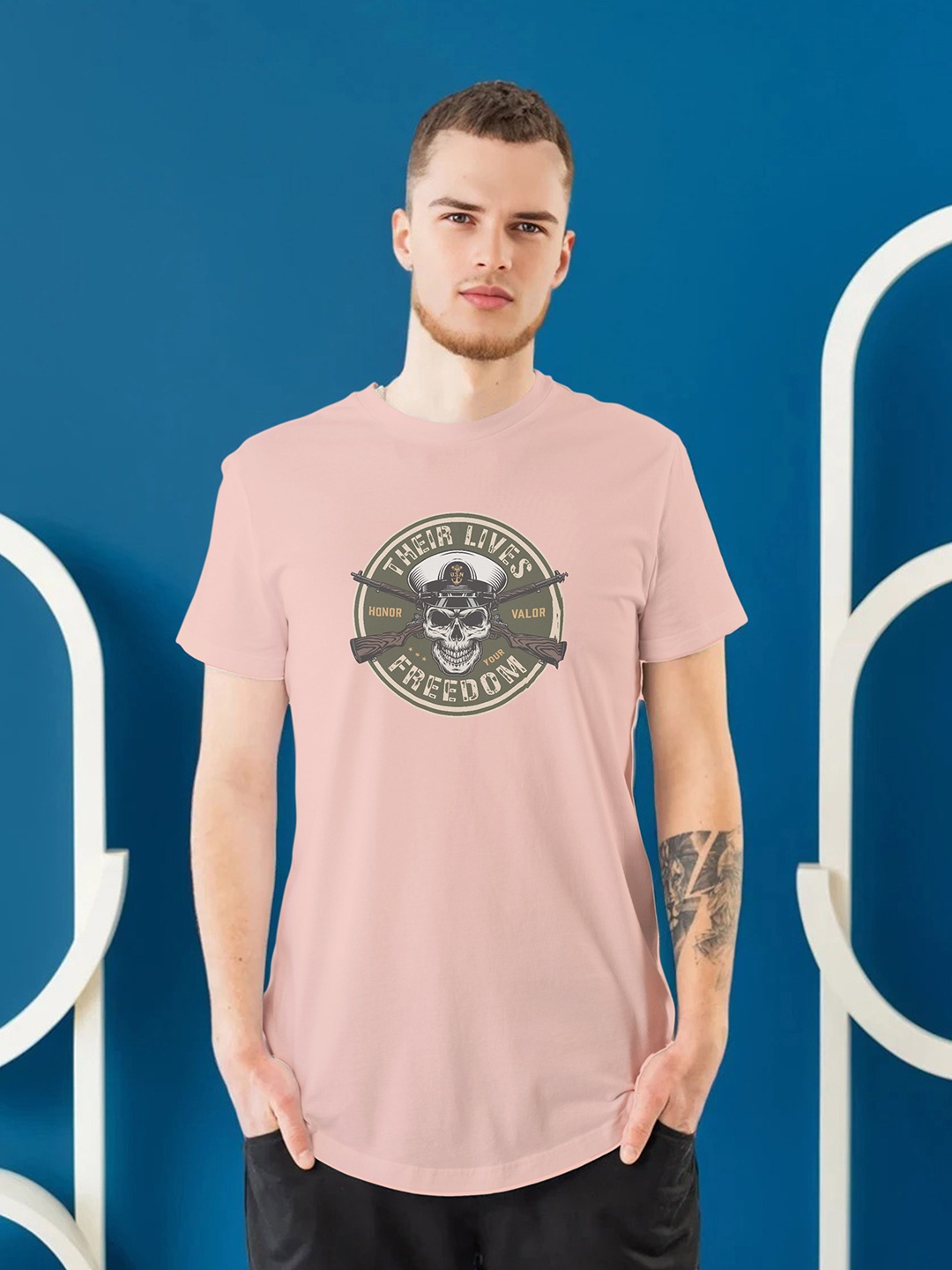 

Moda Rapido Men Graphic Printed Round Neck Regular Fit T-shirt, Peach