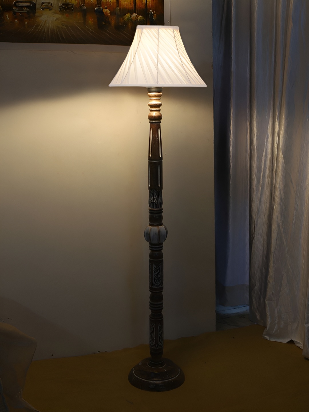 

Devansh White Conical Open Snake Frustum Wooden Floor Lamp