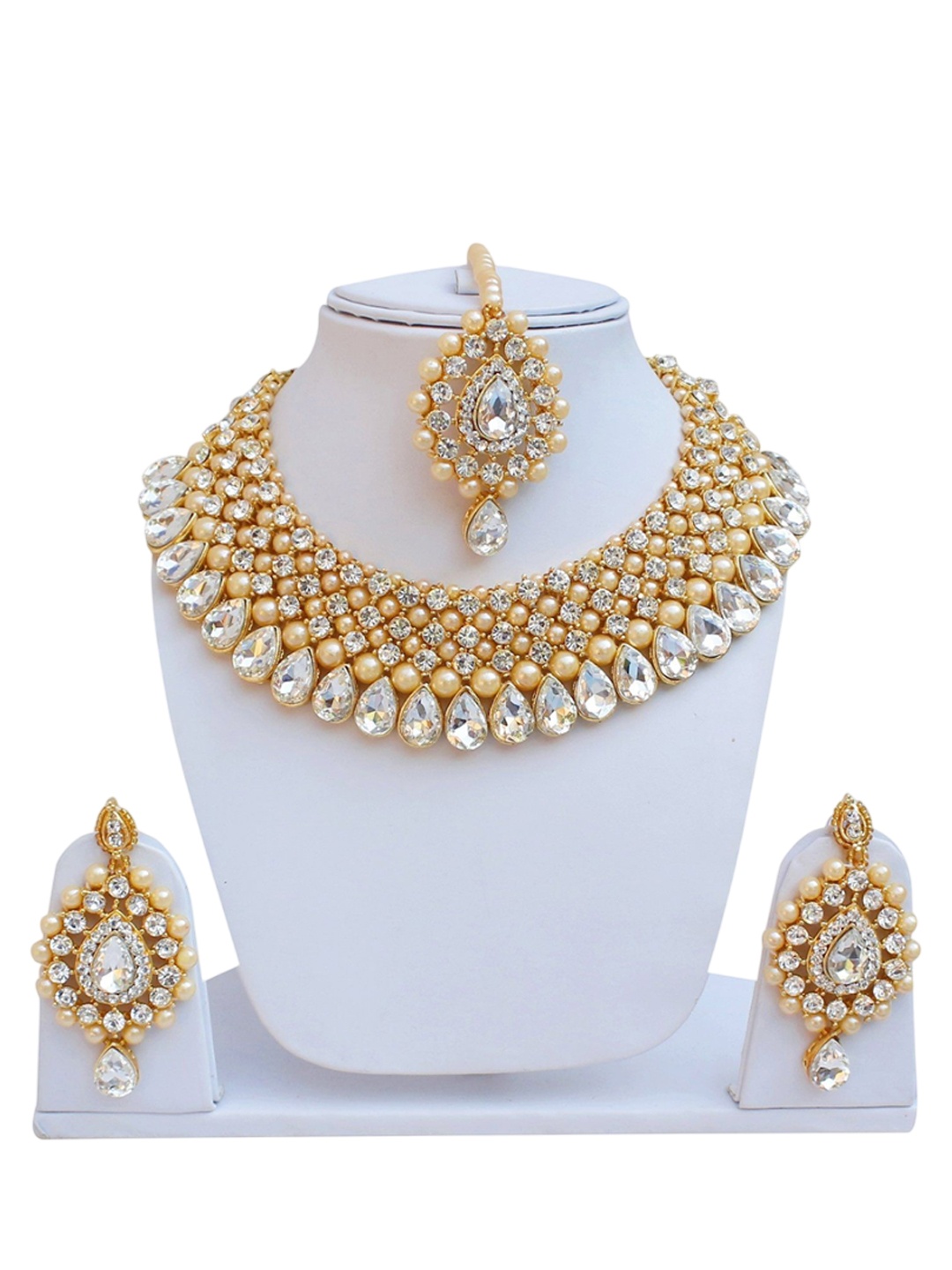 

URBANELA Gold-Plated Stone Studded & Beaded Jewellery Set