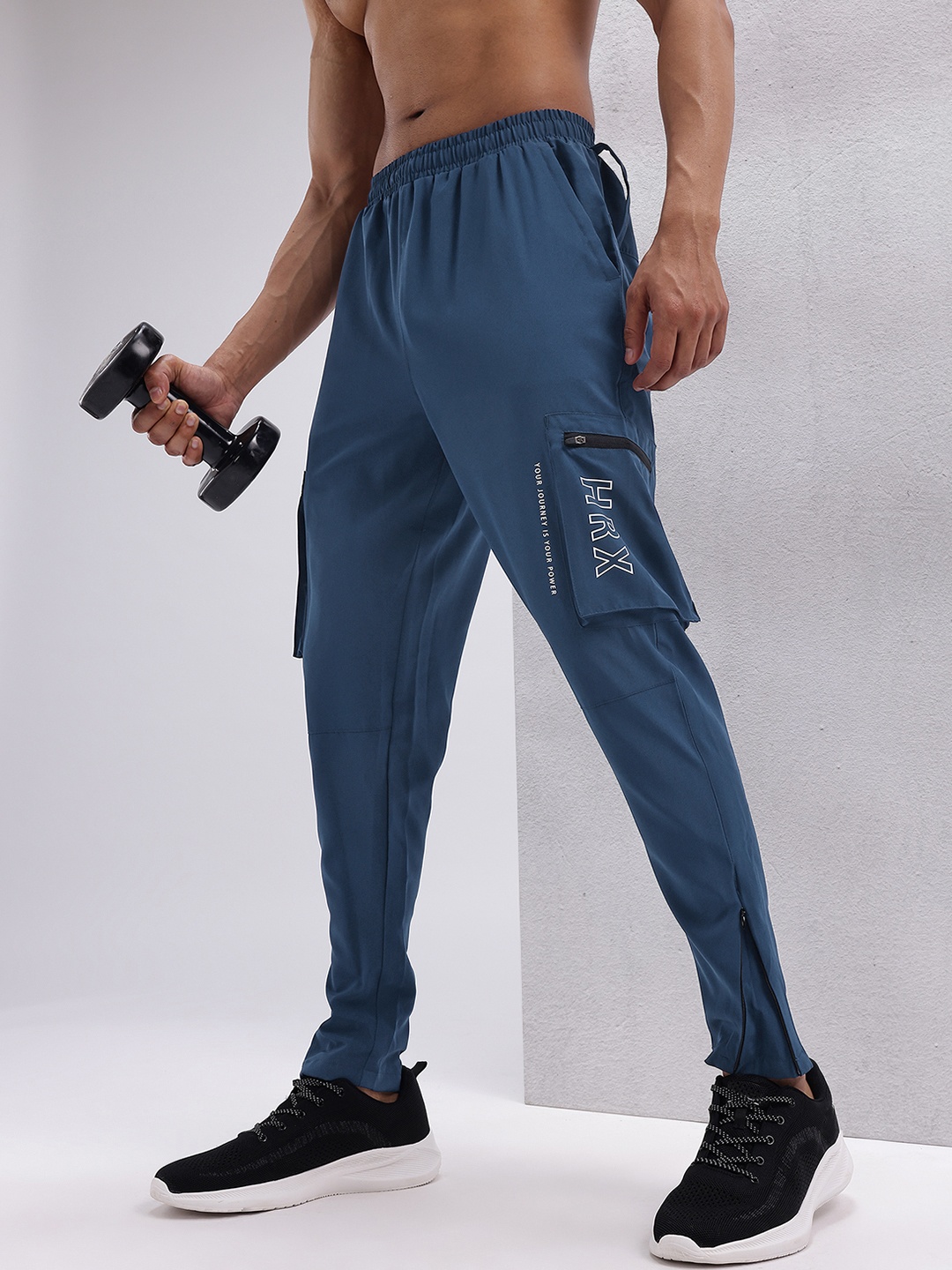 

HRX by Hrithik Roshan Men Brand Logo Printed Rapid-Dry Training Track Pants, Navy blue