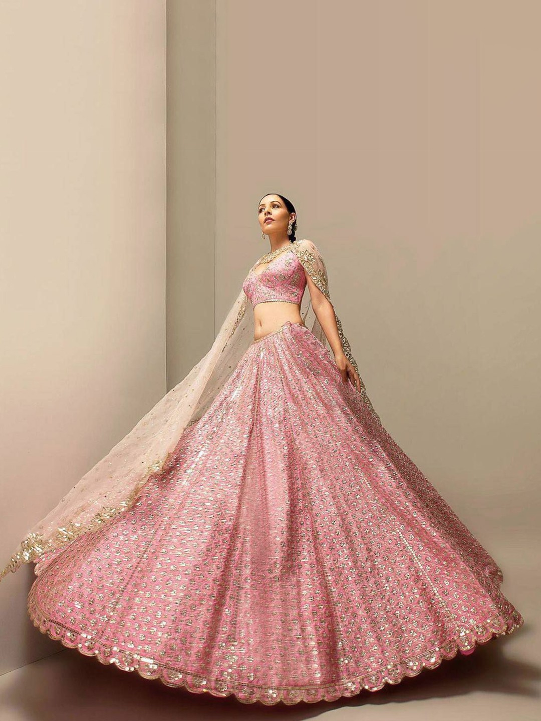 

Trendmalls Embroidered Sequinned Semi-Stitched Lehenga & Unstitched Blouse With Dupatta, Pink