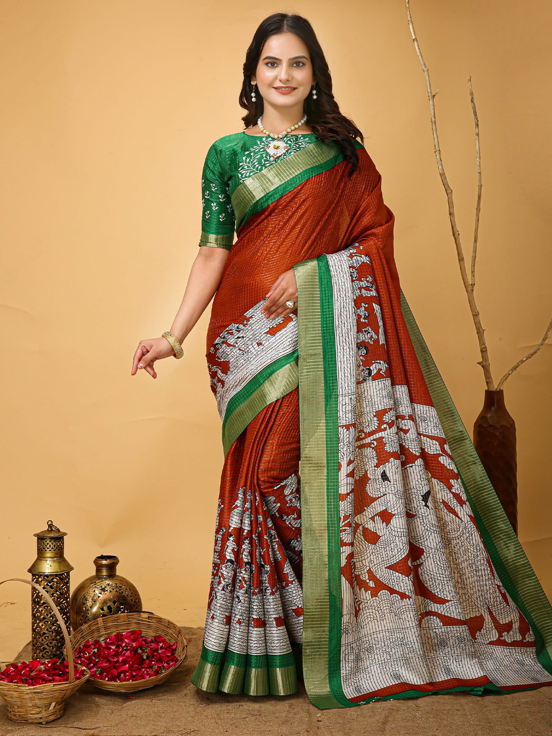 

Mitera Ethnic Motifs Zari Art Silk Banarasi Saree, Orange