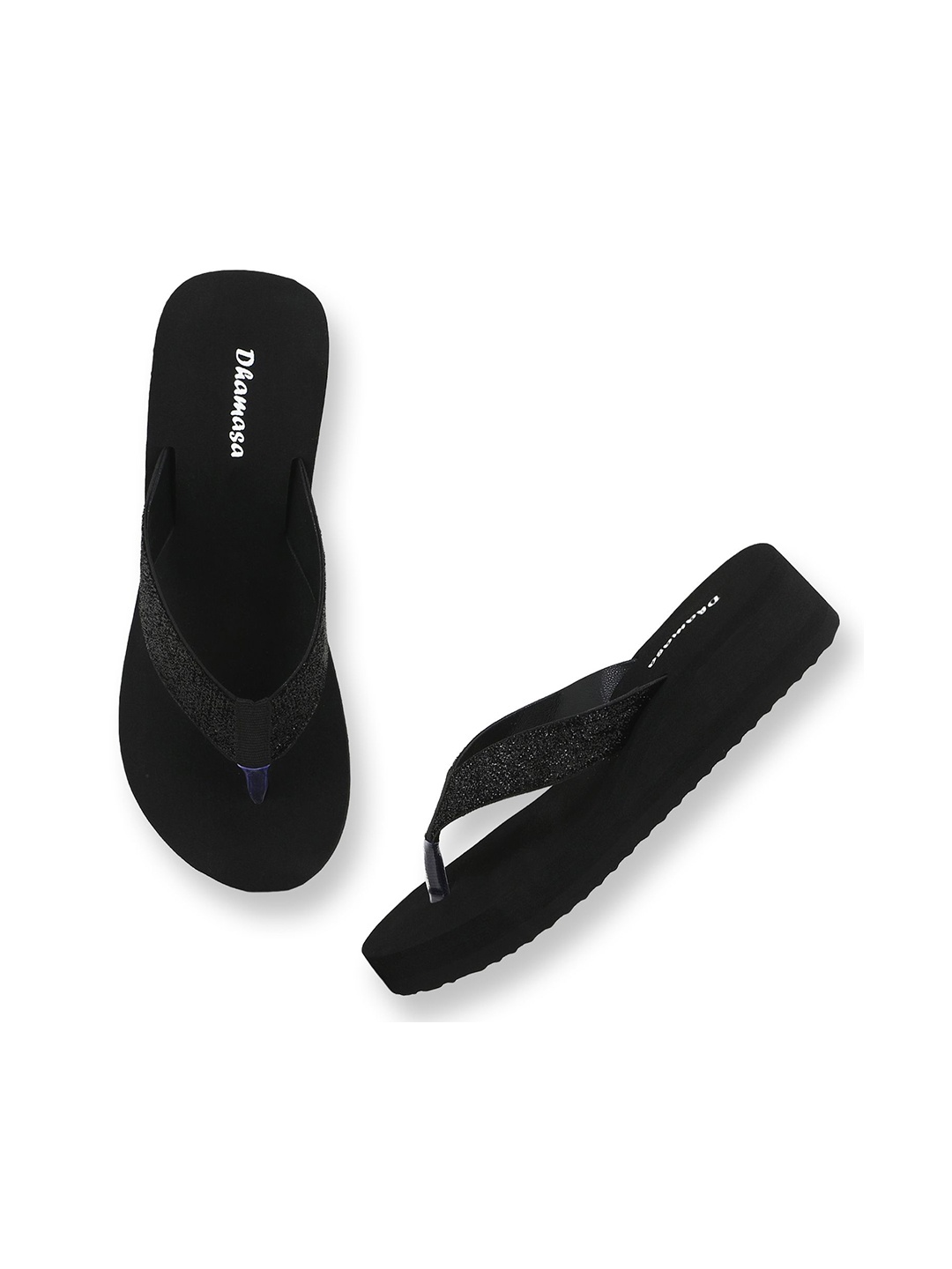 

DHAMASA Women Textured One Toe Flats, Black
