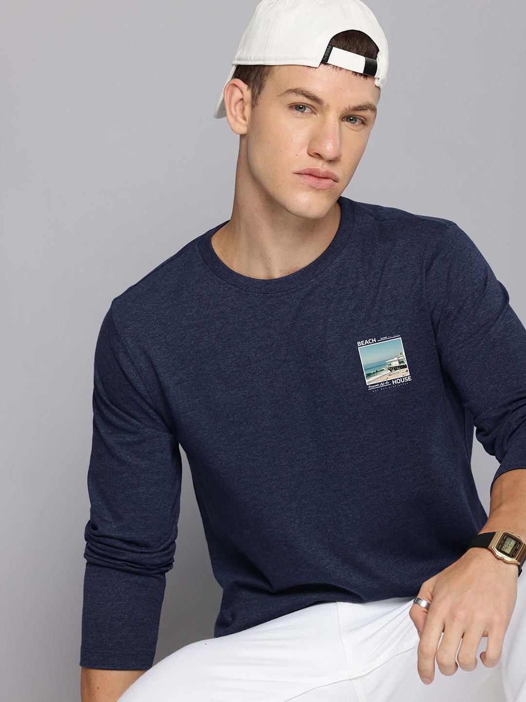 

R.Code by The Roadster Lifestyle Co. Men Graphic Printed Round Neck Cotton T-shirt, Navy blue