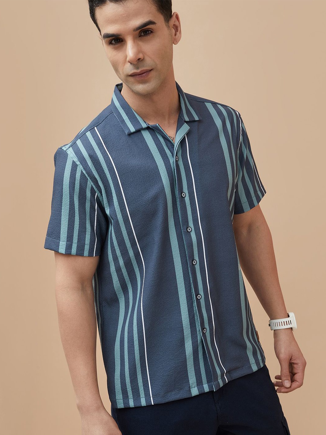 

CODE by Lifestyle Men Opaque Striped Casual Shirt, Blue