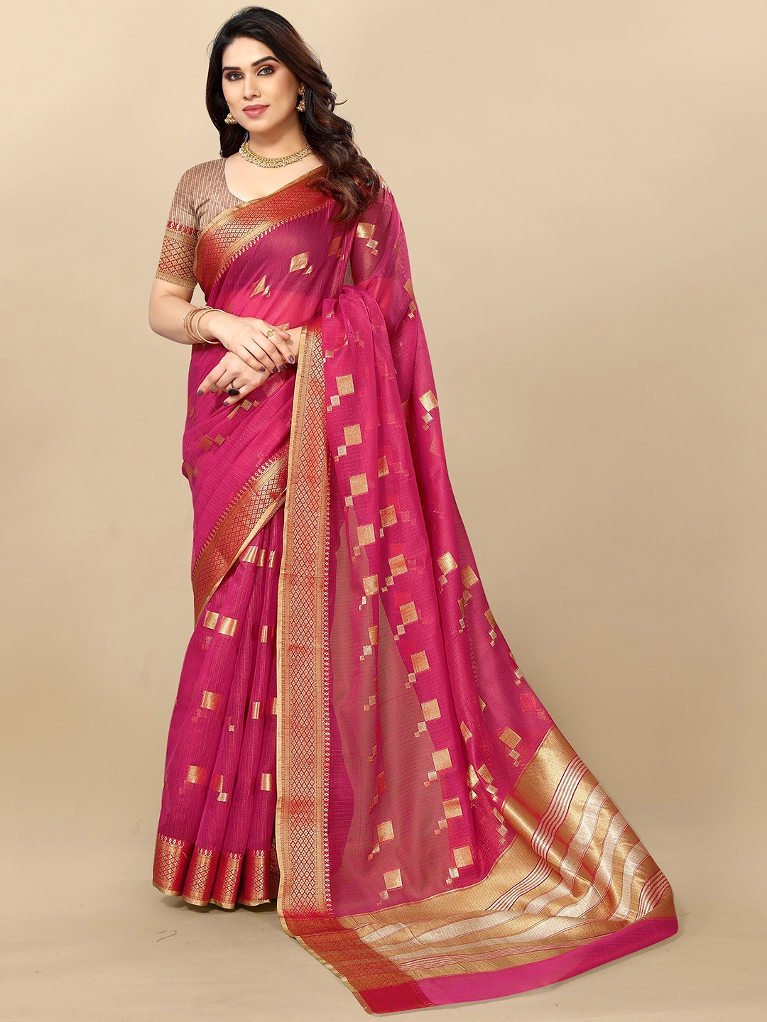 

Moda Rapido Woven Design Zari Kota Saree, Pink