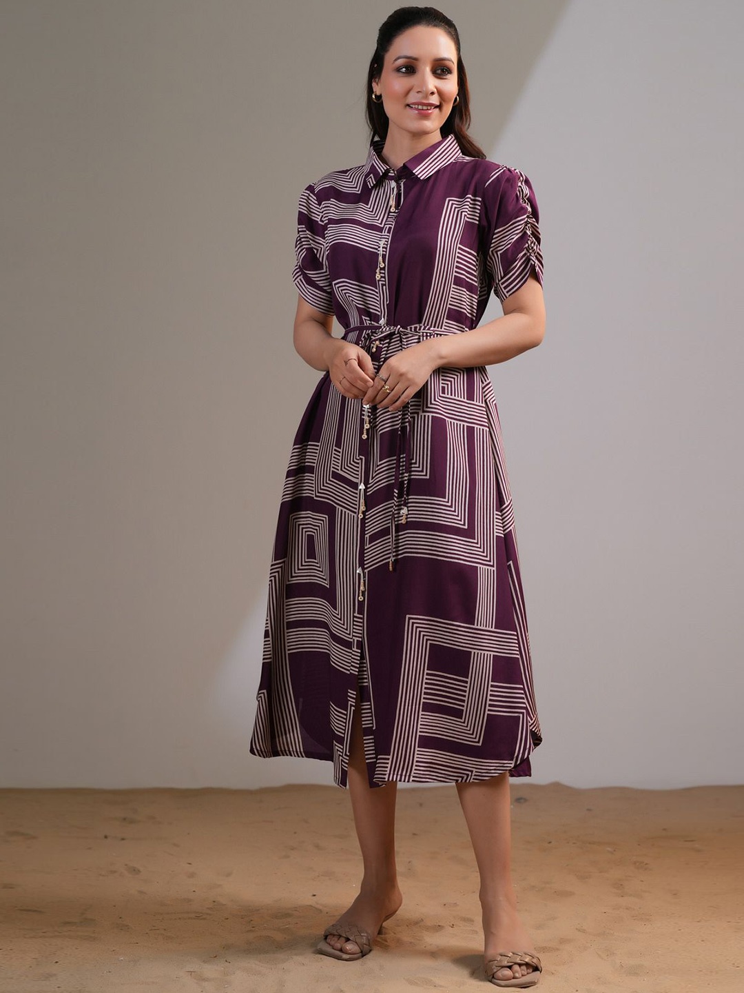 

JISORA Print A-Line Midi Dress, Purple