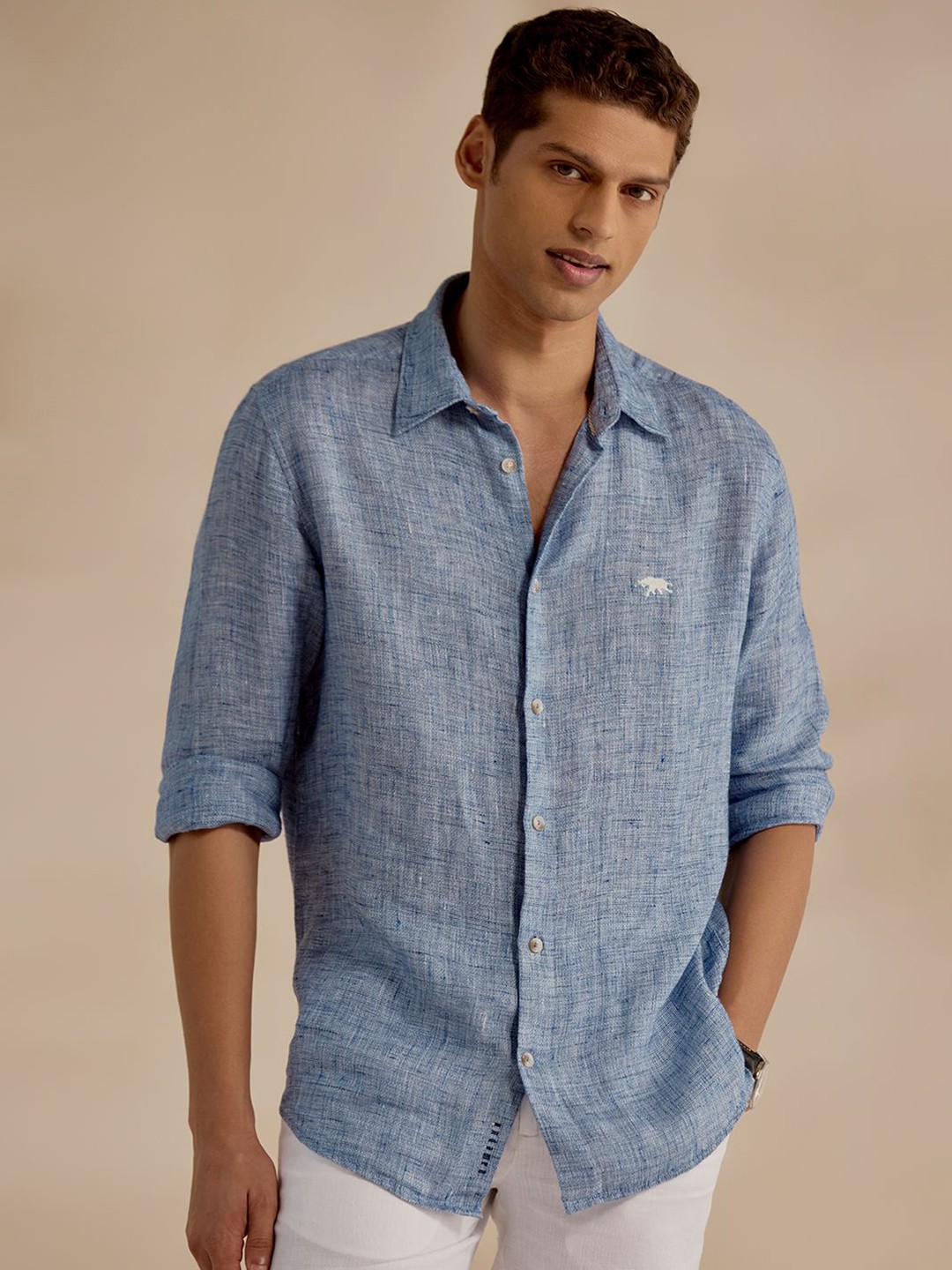 

Andamen Men Casual Linen Texture Regular Fit Shirt, Blue