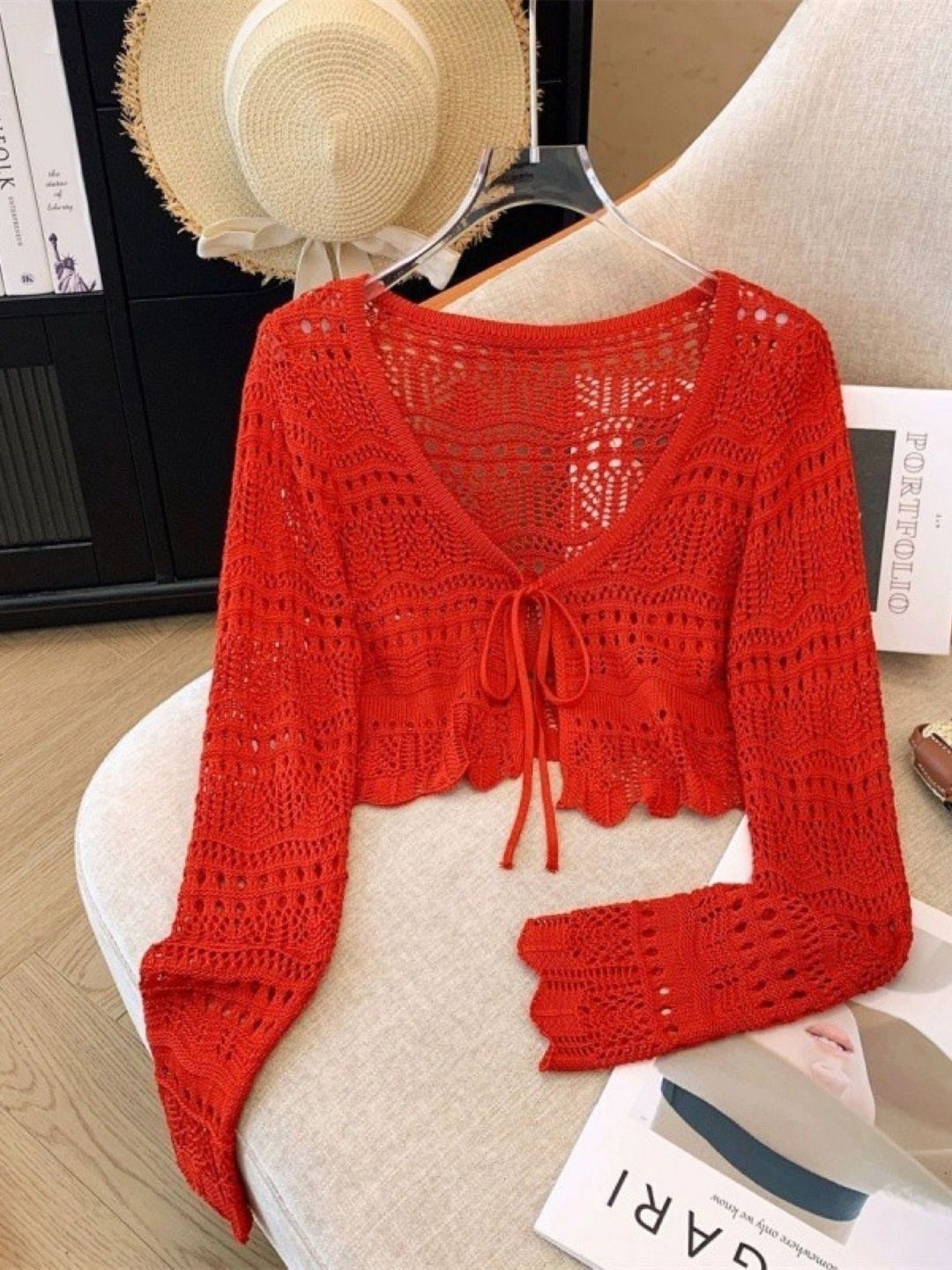 

KPOP Tie-Up Neck Top, Red