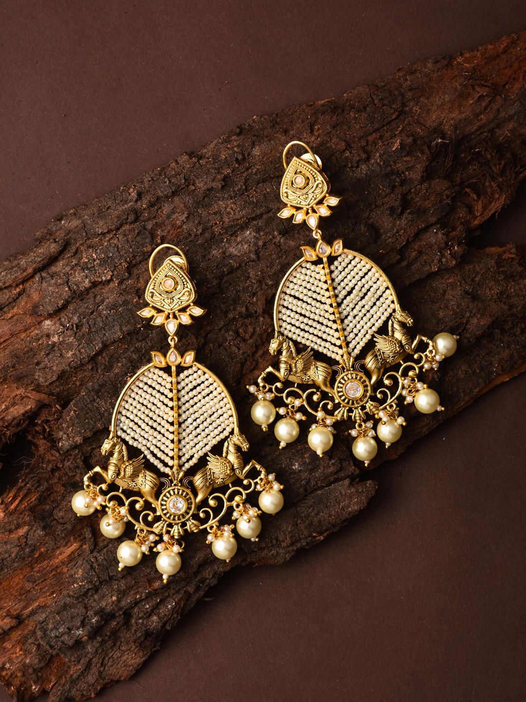 

Reenisaa Contemporary Jhumkas Earrings, Gold