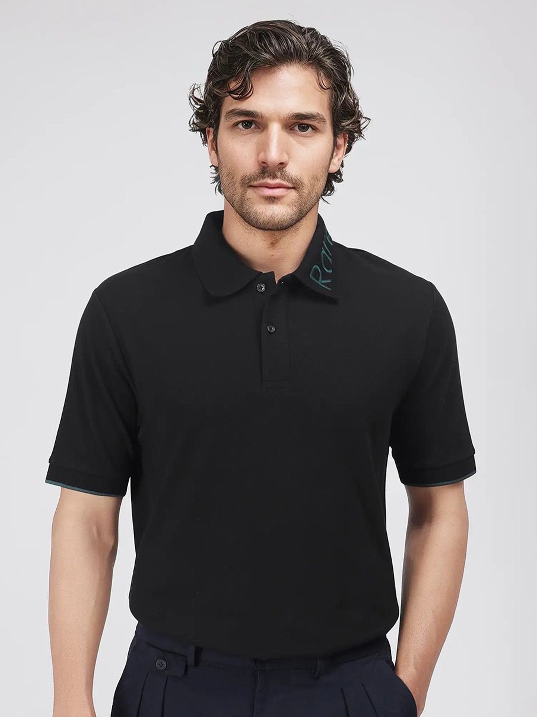 

RARE RABBIT Men Polo Collar T-shirt, Black