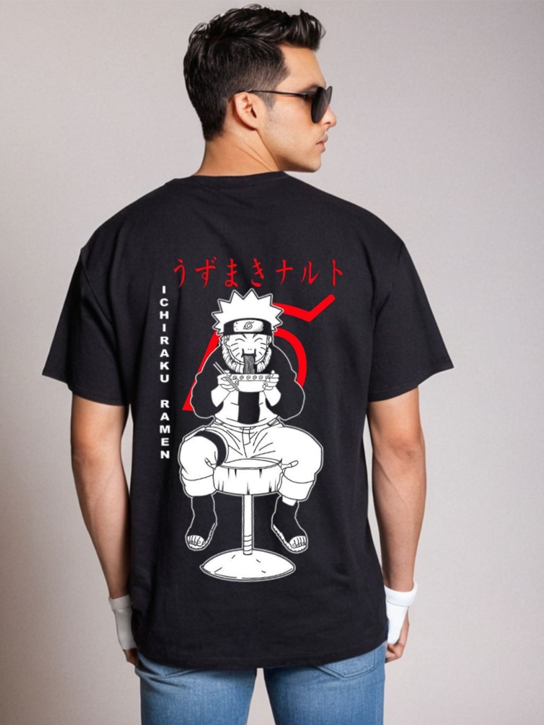 

Be Crazy Men Oversized Naruto Graphic Printed Round Neck Cotton T-shirt, Black