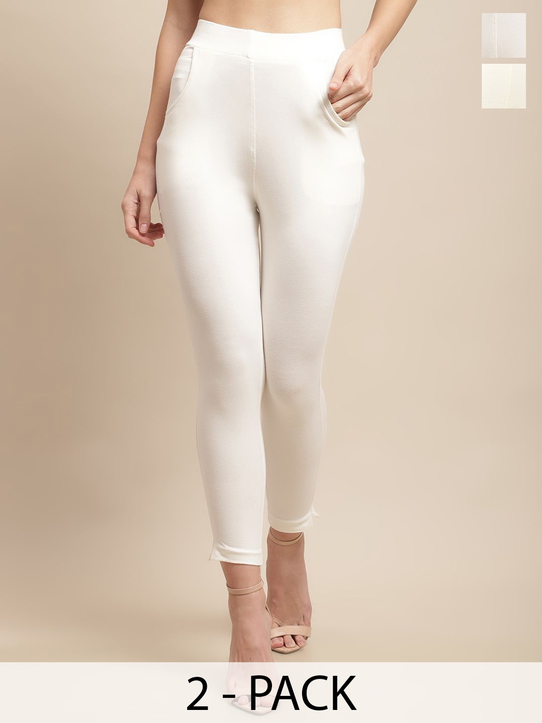 

Valles365 by S.C. Pack Of 2 Mid-Rise Ankle-Length Leggings, Off white