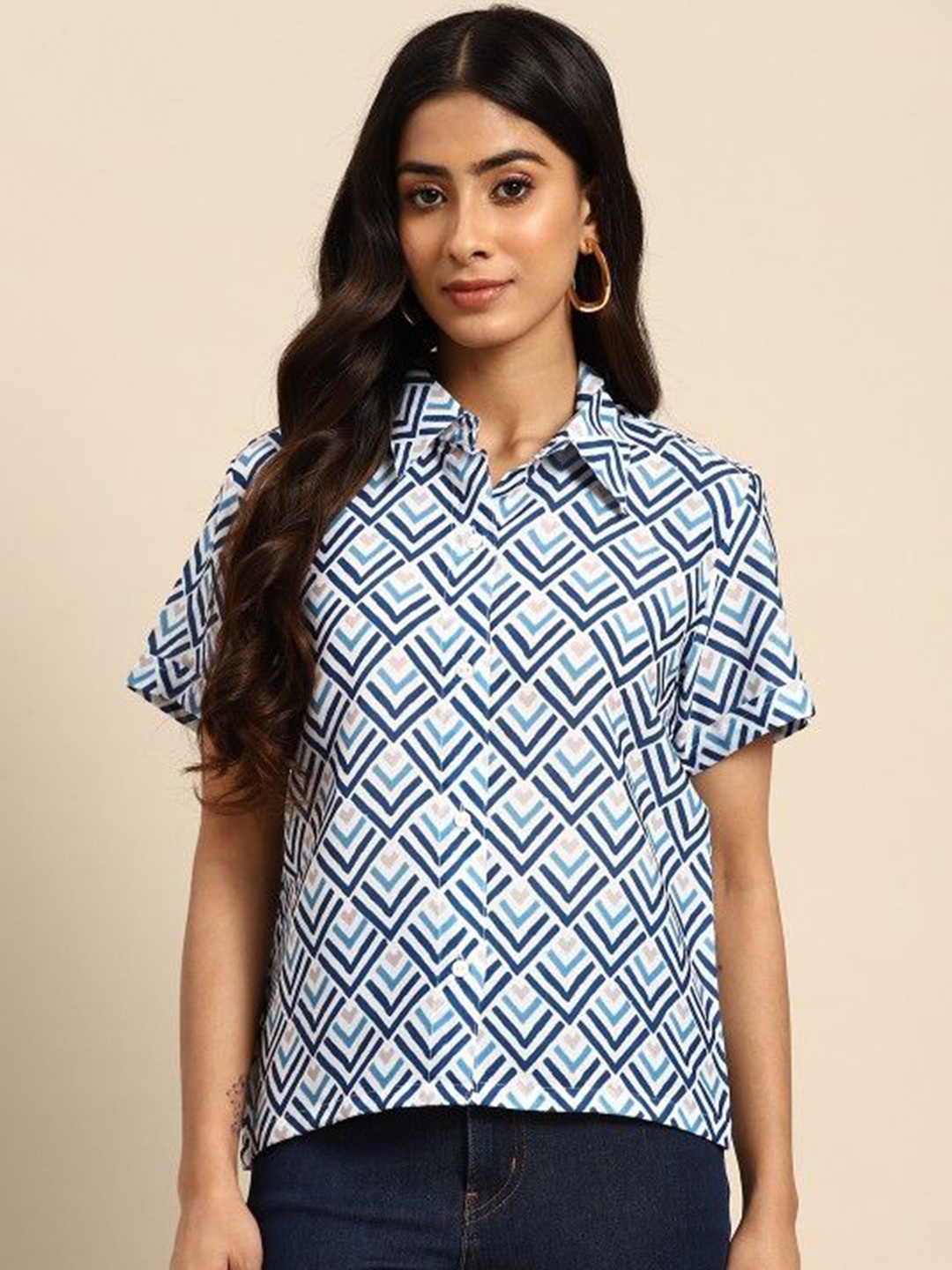 

DressBerry Women Opaque Printed Casual Shirt, Blue
