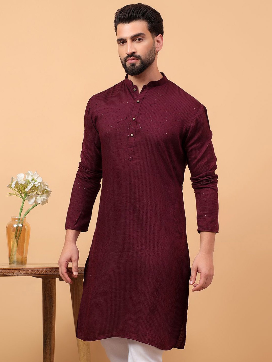 

TREEMODA Men Kurta, Maroon