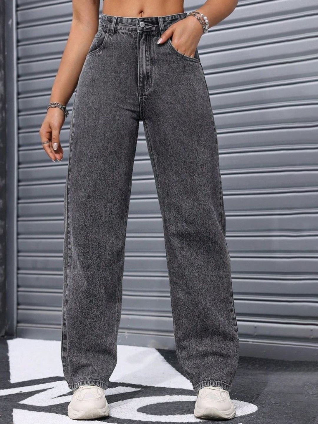

BAESD Women Comfort Wide Leg Light Fade Stretchable Jeans, Grey