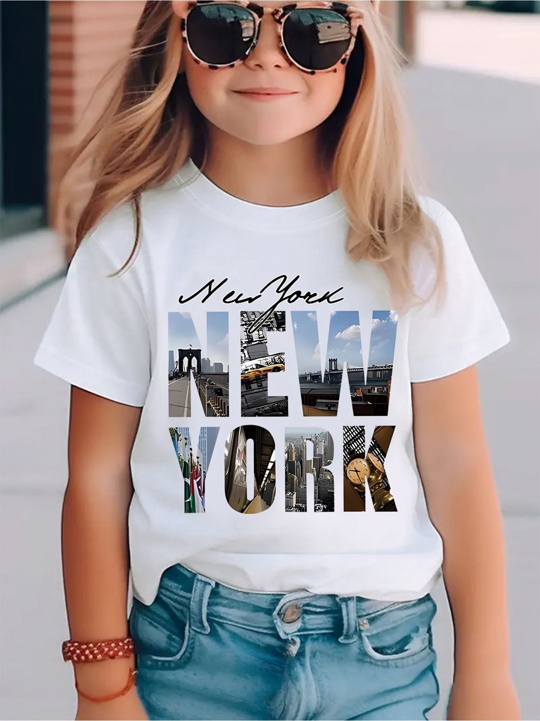 

YK Girls Striped Henley Neck Applique T-shirt, White