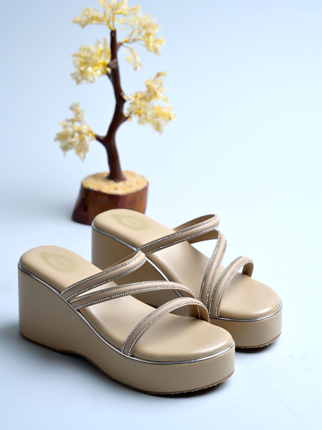 

Shoetopia Girls Open Toe Platform Heels Sandals, Beige