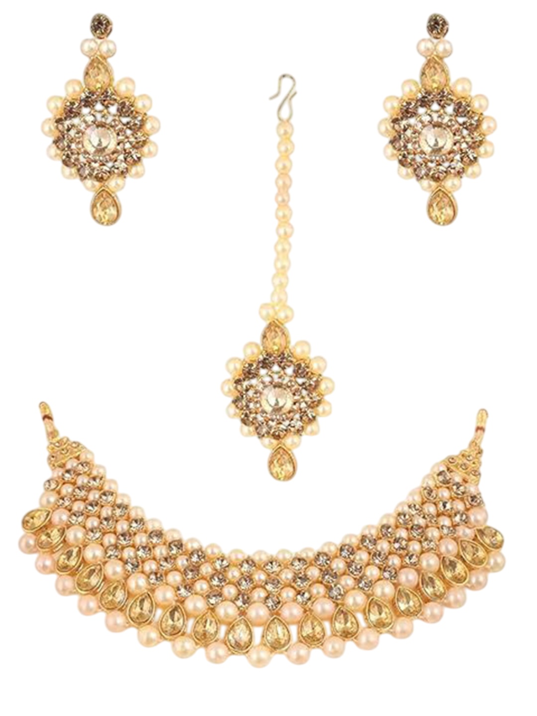 

URBANELA Gold-Plated Stone Studded & Beaded Jewellery Set