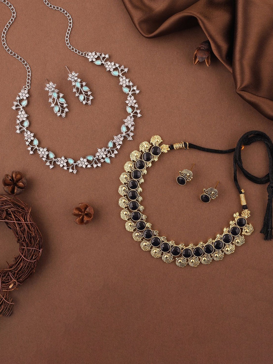 

Lyriss Set Of 2 Gold & Silver Plated AD Stone Studded Jewellery Sets