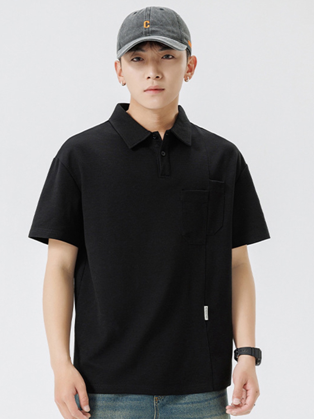 

StyleCast x Revolte Men Solid Polo Collar Cotton Regular Fit T-shirt, Black
