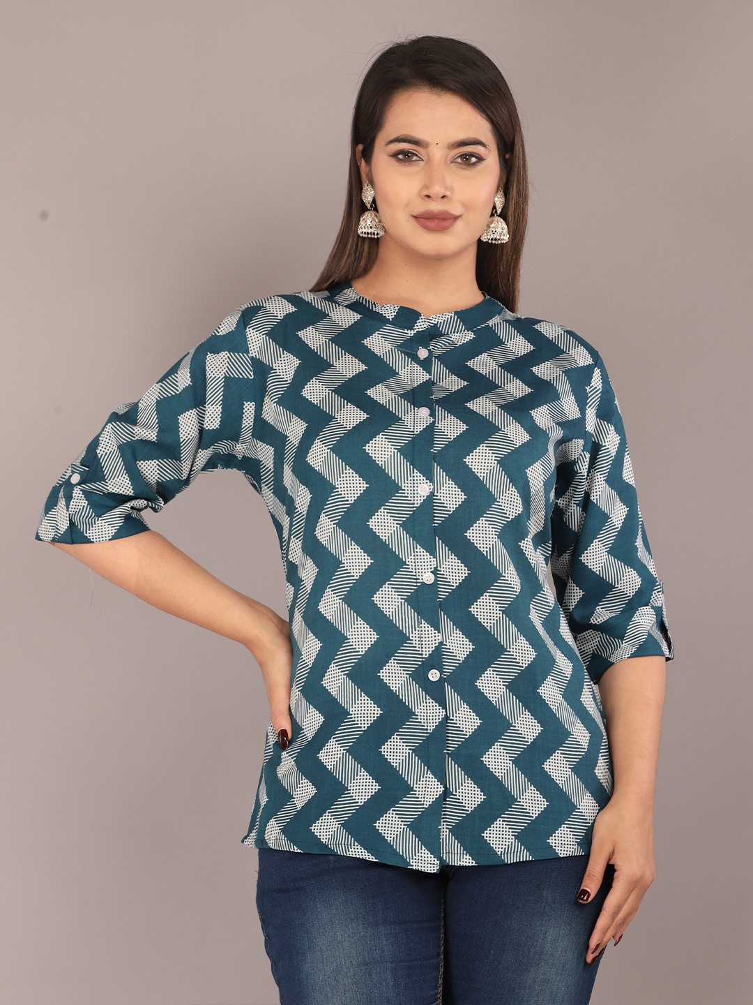 

The Bliss Fashion Women Comfort Opaque Printed Casual Shirt, Teal