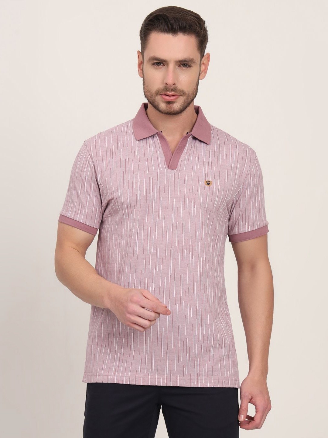 

JADE BLUE Men Printed Polo Collar Slim Fit T-shirt, Beige