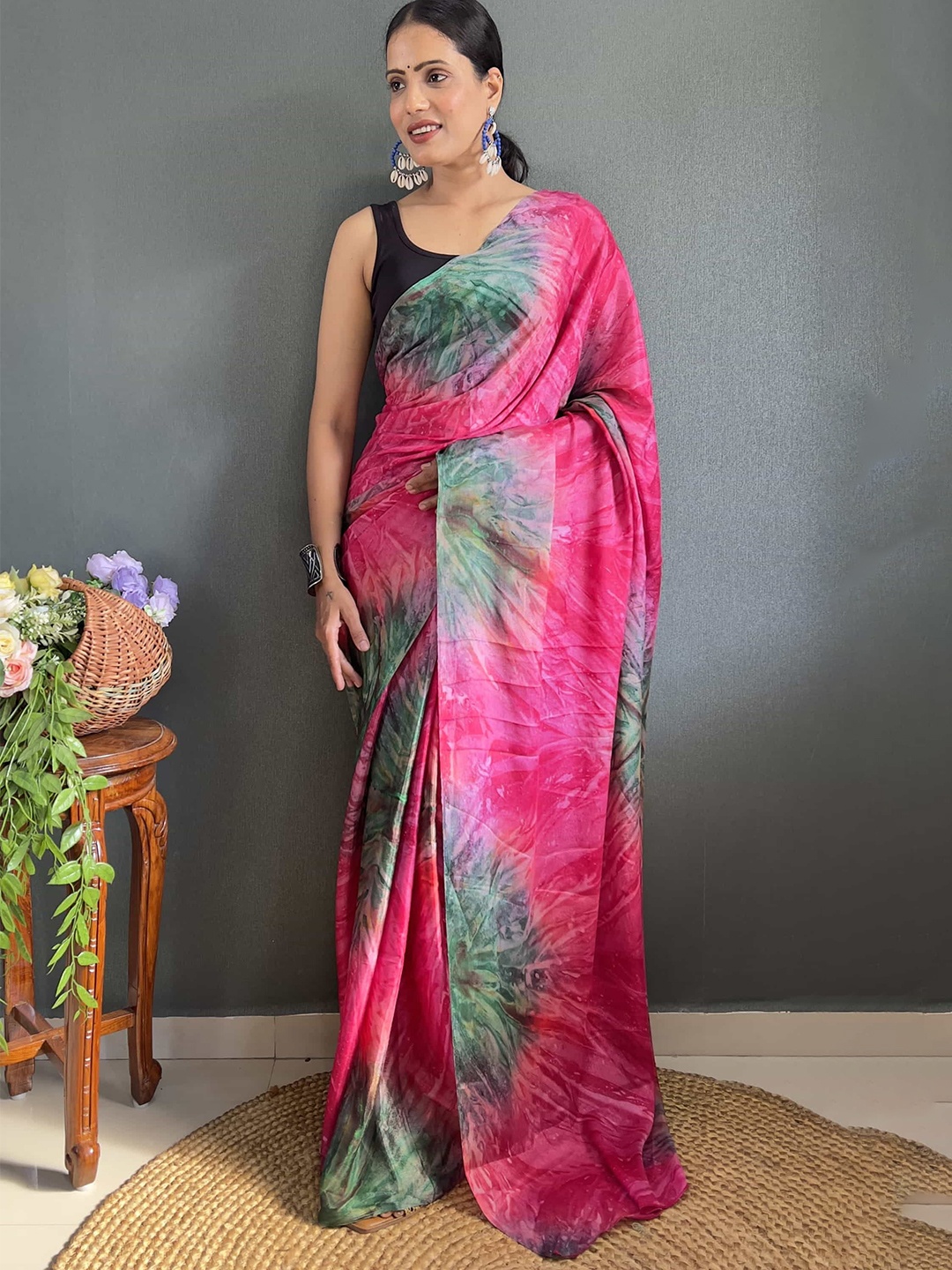 

HERE&NOW Floral Pure Chiffon Jamdani Saree, Pink
