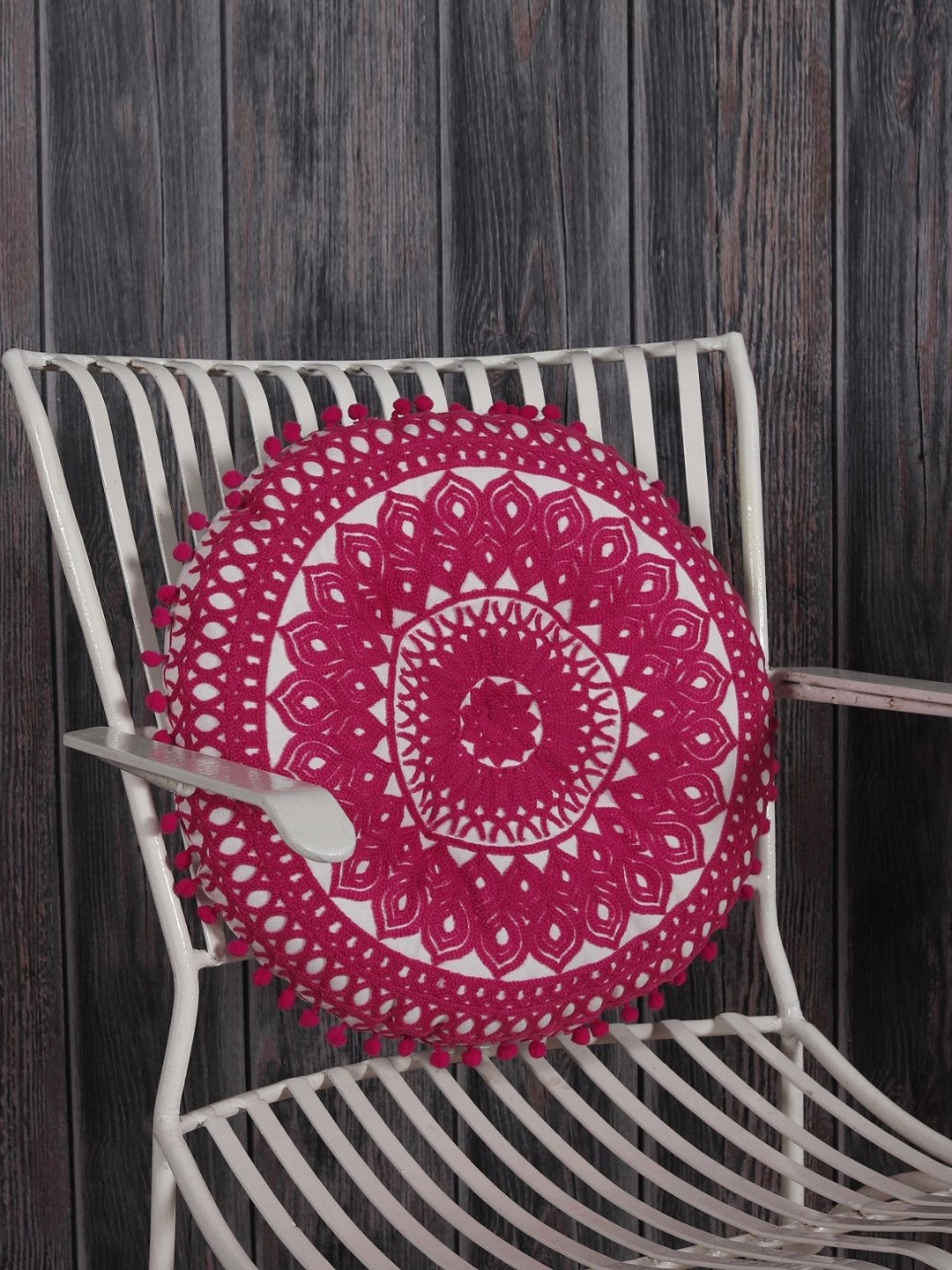 

HANDICRAFT PALACE Pink & White Suzani Embroidery Pure Cotton Floor Cushion
