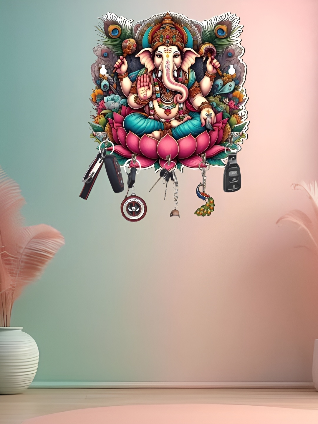 

Webelkart Blue & Pink Wooden Ganesha Key Holder