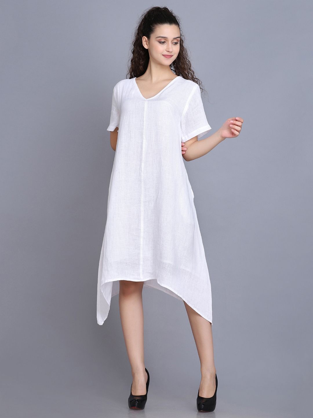 

ECO LEAS BY SHIPRA Linen Short Dress, White