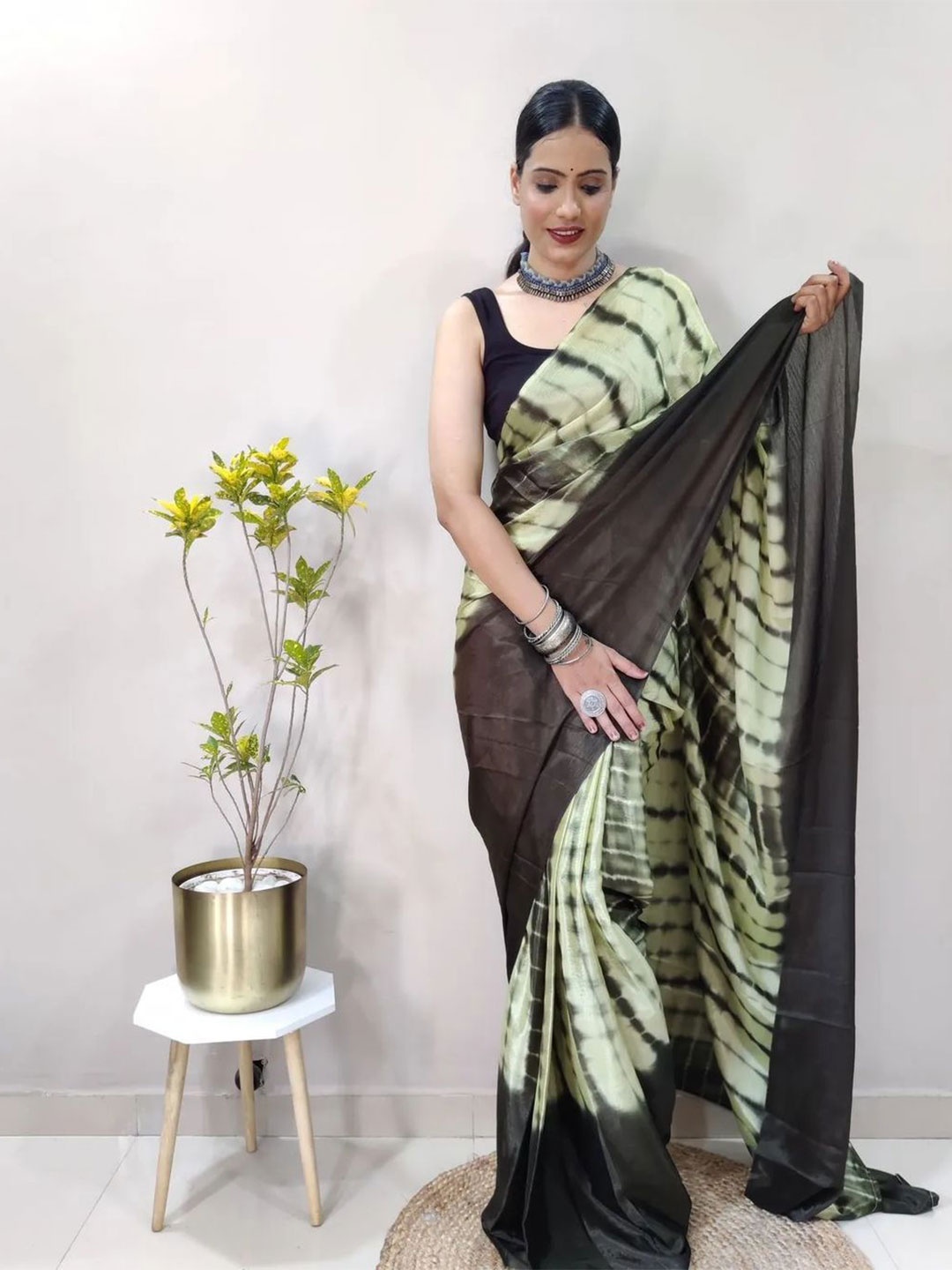 

Moda Rapido Tie and Dye Ready to Wear Saree, Olive