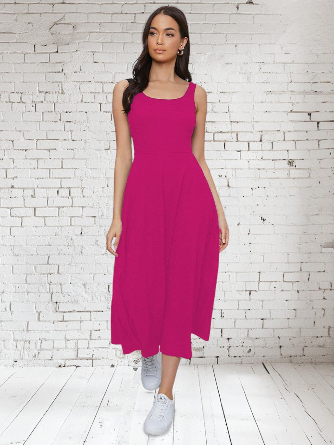 

Areca Designer Fit & Flare Midi Dress, Pink