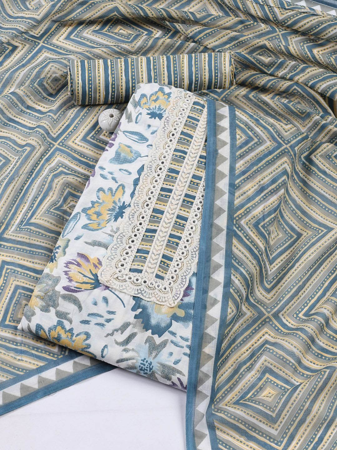 

Meena Bazaar Printed Unstitched Dress Material, Blue