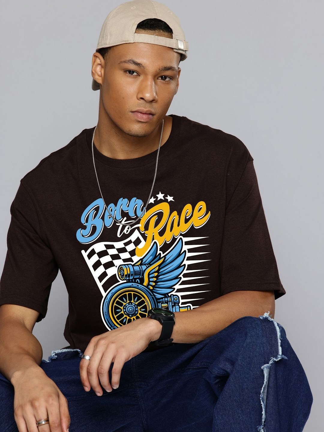 

R.Code by The Roadster Life Co. Men Printed T-shirt, Coffee brown