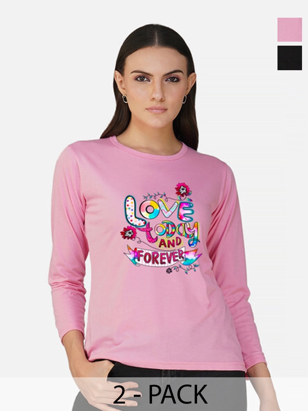 

Metronaut Women 2 Printed Bio Finish Applique T-shirt, Pink