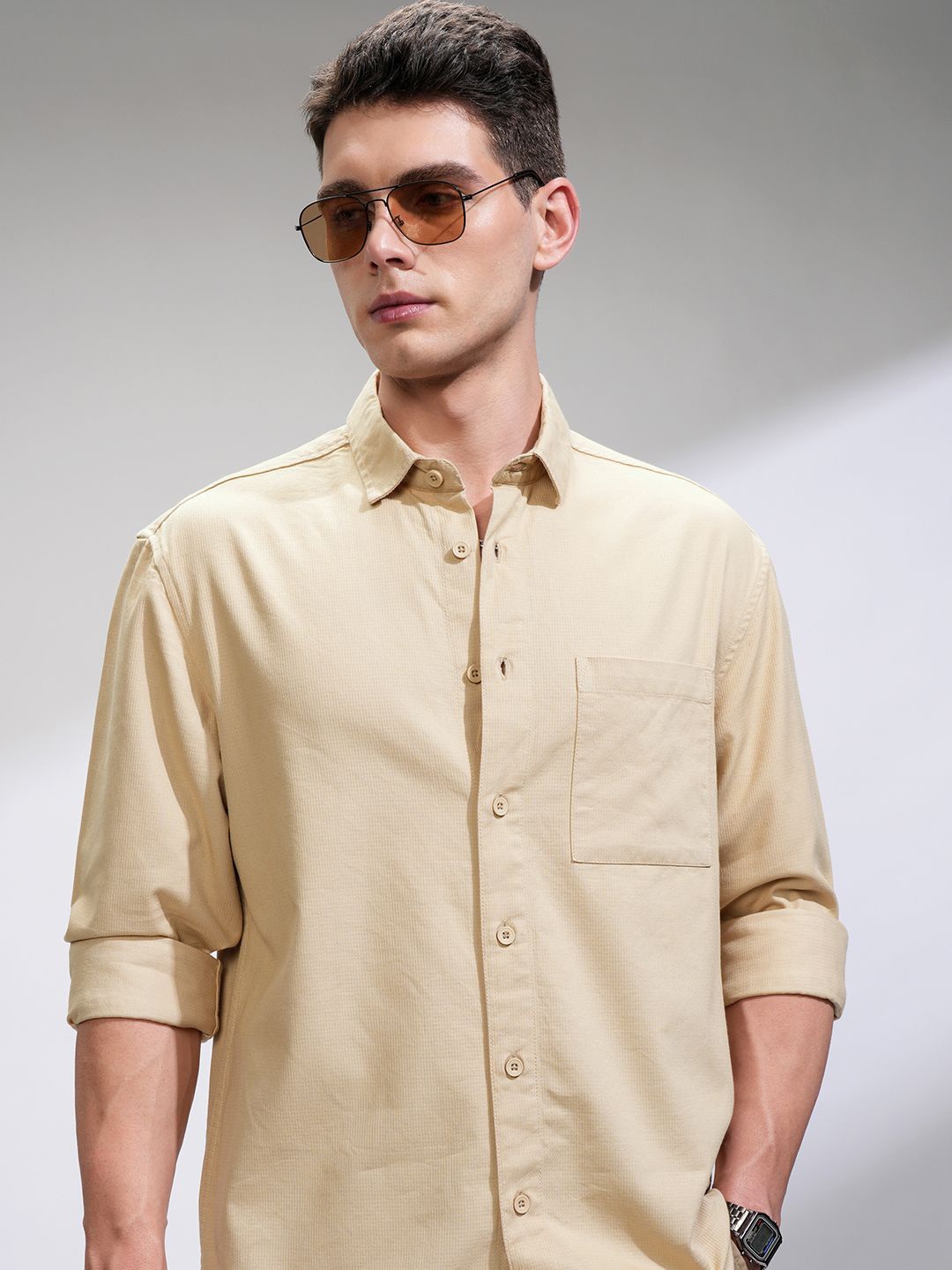 

HIGHLANDER Men Comfort Opaque Casual Shirt, Beige