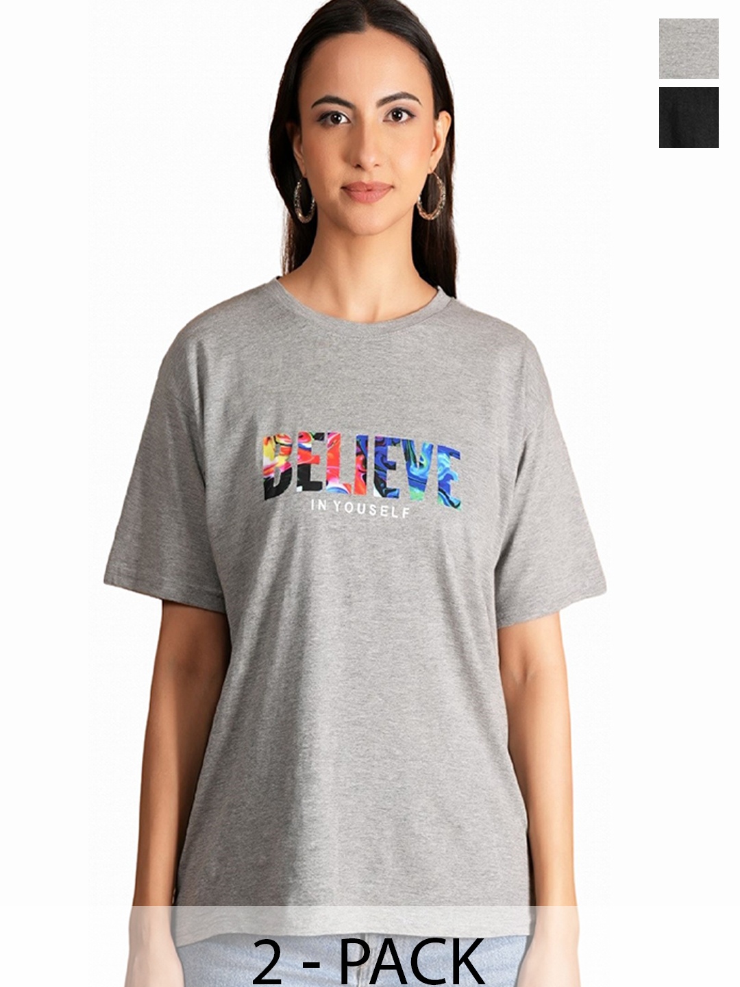 

NEYSA Women Typography 2 Printed Extended Sleeves T-shirt, Multi